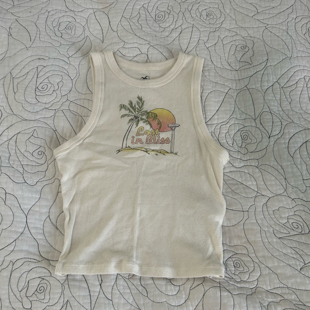 Hollister Cream Tank Top with Tropical Print